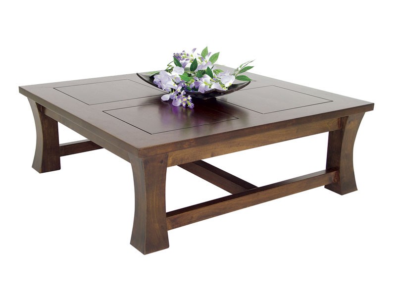 Table basse en hévéa massif, Finition Vernis Foncé Table basse en hévéa massif, Finition Vernis Foncé