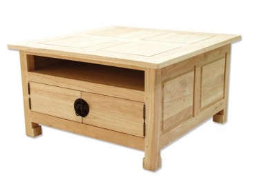 Table de salon carrée en bois massif, Finition Huilé Naturel