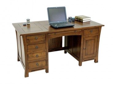 Bureau Lampang rustique style ancien 150 cm, Finition Vernis foncé