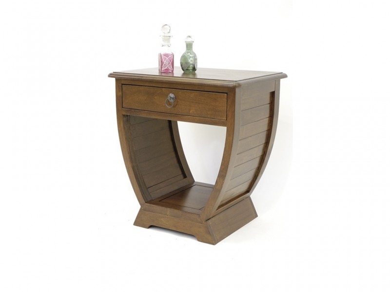 Chevet 1 tiroir en hévéa massif, Finition Vernis Foncé