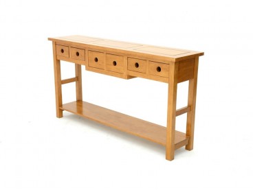 Console 6 tiroirs en bois massif, Finition Vernis Naturel