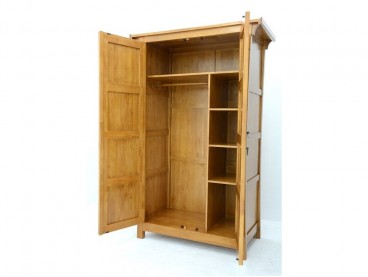 Armoire 2 portes en bois massif, Finition Vernis Naturel