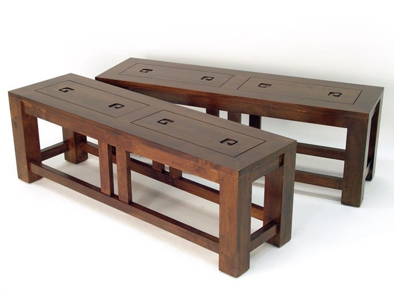 Set de 2 banc en hévéa massif, Finition Vernis Foncé