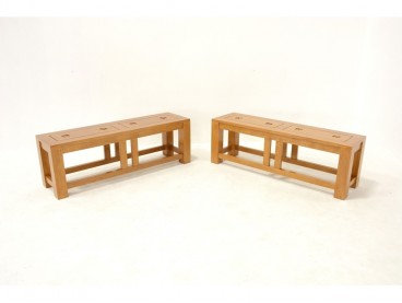 Set de 2 banc en bois massif, Finition Vernis Naturel