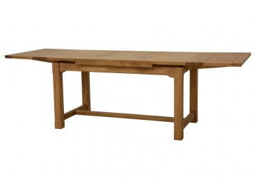 Table de salle à manger avec 2 allonges en bois d'hévéa, Finition Vernis Naturel