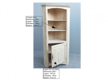 Dimensions Meuble d'angle en bois d'hévéa brut