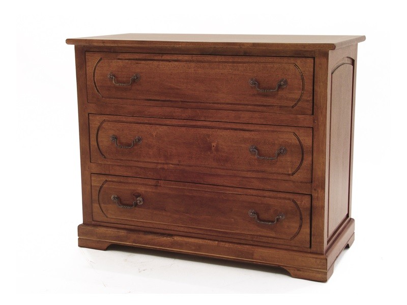 Commode avec 3 tiroirs en hévéa massif, Finition Vernis Foncé Commode avec 3 tiroirs en hévéa massif, Finition Vernis Foncé