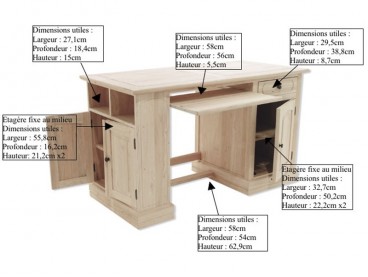 Dimensions du bureau Rayong 125 cm