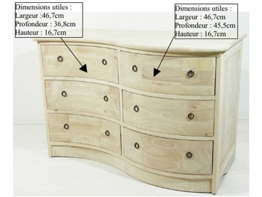 Commode en bois brut, dimensions utiles des tiroirs
