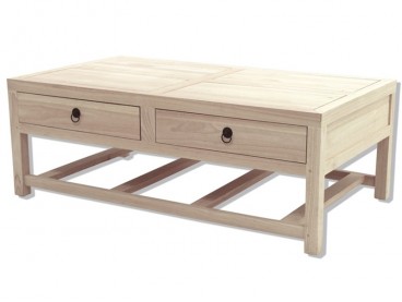 Table basse rectangulaire 2 tiroirs en bois brut