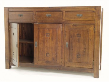 Buffet en hévéa massif 150 cm, vernis miel