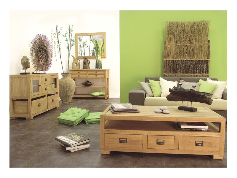 Table basse en hévéa massif, huilé naturel