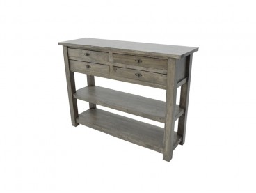 Console 4 tiroirs en bois d'hévéa, Finition Huilé Gris