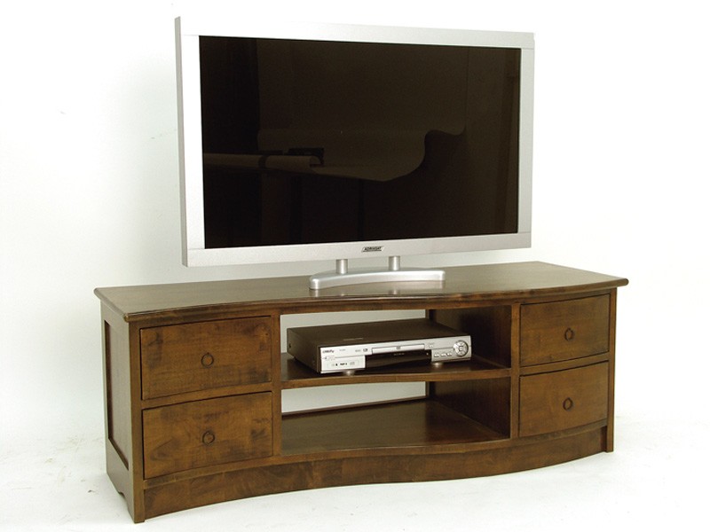 Meuble TV style colonial en hévéa massif, Finition Vernis Foncé