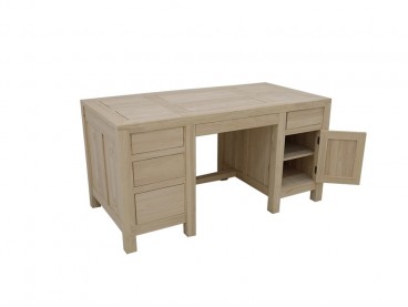 Bureau style colonial en bois d'hévéa brut