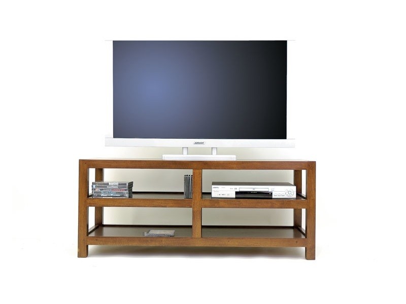 Meuble TV style contemporain en hévéa massif, Finition Vernis Foncé Meuble TV style contemporain en hévéa massif, Finition Vernis Foncé