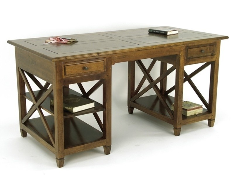 Bureau 150 cm en hévéa massif, Finition Vernis Foncé Bureau 150 cm en hévéa massif, Finition Vernis Foncé