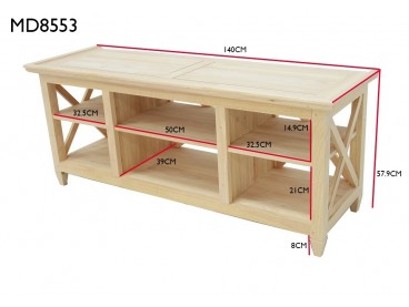 Dimensions Meuble TV style asiatique en bois d'hévéa brut