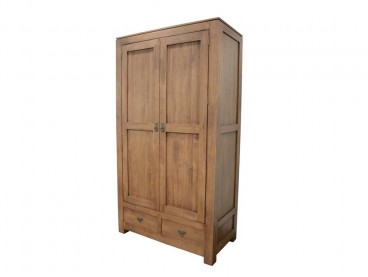 Armoire 2 portes et 2 tiroirs en bois d'hévéa, Finition Vernis Miel