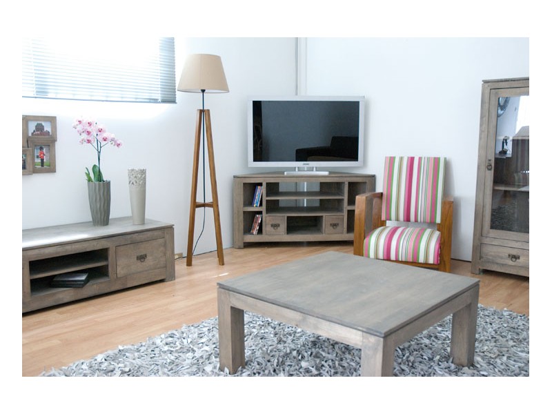 Table basse carrée en Hévéa massif, Finition Huilé Gris Table basse carrée en Hévéa massif, Finition Huilé Gris