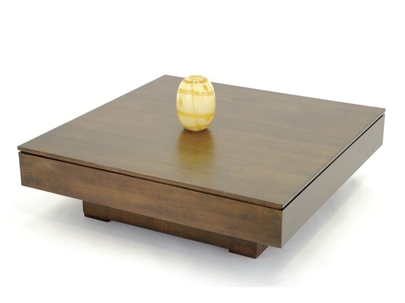 Table basse carrée en hévéa massif, Finition Vernis Foncé Table basse carrée en hévéa massif, Finition Vernis Foncé