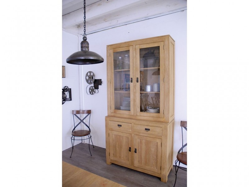 Buffet vaisselier Bangkok en bois clair 2 vitrines Buffet vaisselier Bangkok en bois clair 2 vitrines