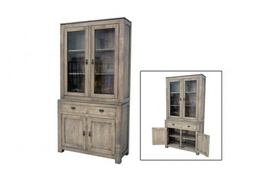 Buffet vaisselier Bangkok en bois gris 2 vitrines