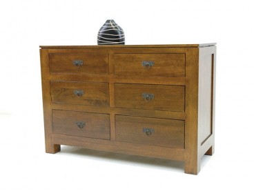 Commode 6 tiroirs en hévéa massif, Finition Vernis Miel