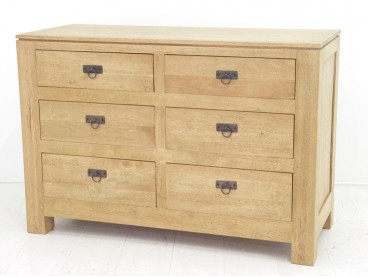 Commode 6 tiroirs en bois massif, Finition Huilé Naturel