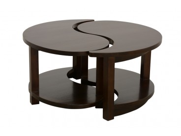 Table basse ronde diamètre 80 cm en hévéa, Finition Vernis Noyer