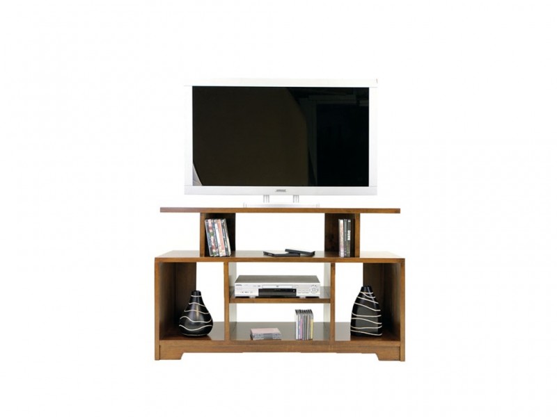 Meuble TV en hévéa massif, Finition Vernis Foncé