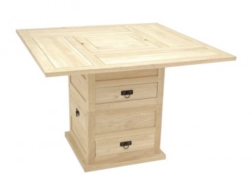Table rehaussable style colonial en bois d'hévéa brut