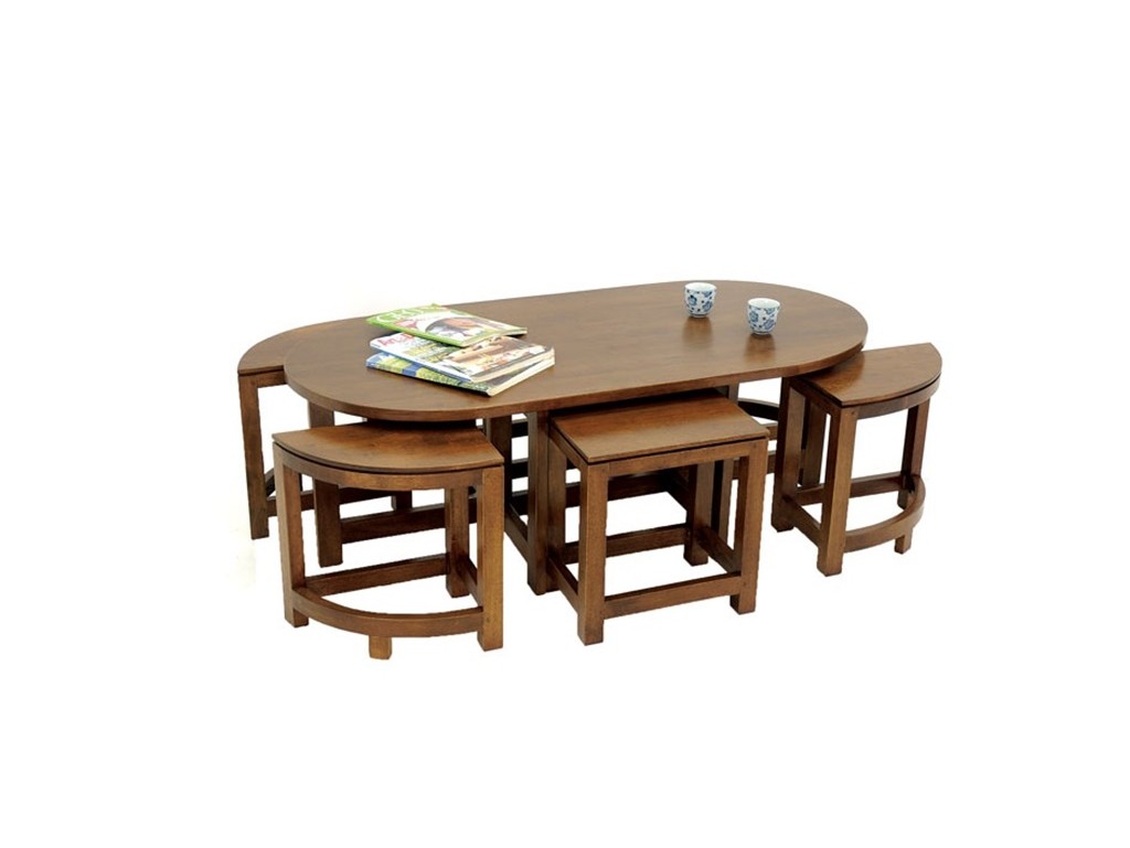 Table basse ovale + 6 tabourets Ranong