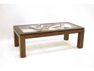 Table basse 120 x 60 cm en hévéa massif, Finition Vernis Foncé