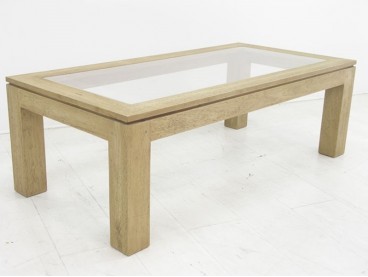 Table basse rectangulaire style colonial en bois massif, Finition Huilé Naturel