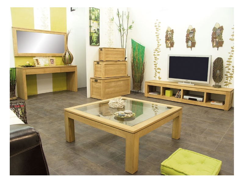 Table basse 100 x 100 cm en hévéa massif, Finition Huilé Naturel Table basse 100 x 100 cm en hévéa massif, Finition Huilé Naturel