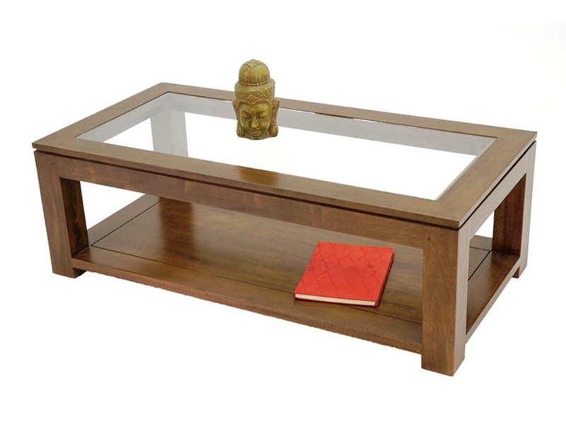 Table basse rectangulaire en hévéa massif, Finition Vernis Foncé Table basse rectangulaire en hévéa massif, Finition Vernis Foncé