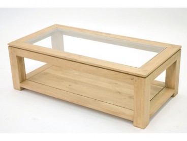 Table basse 120 x 60 cm en bois d'hévéa brut