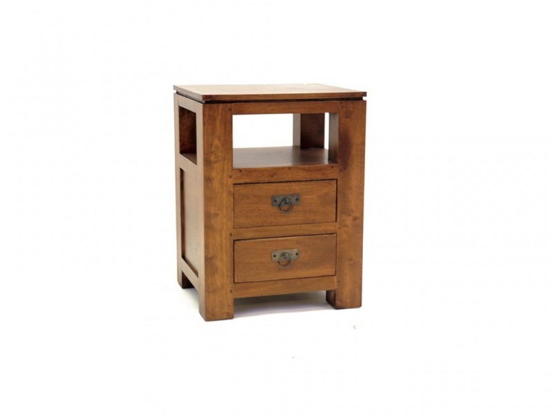 Chevet avec 2 tiroirs 45 cm en hévéa massif, Finition Vernis Miel