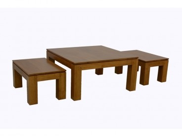 Set de 3 tables basses en bois d'hévéa, Finition Vernis Miel