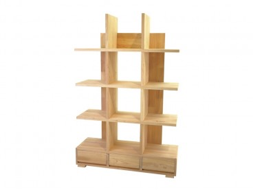 Étagère 111 cm avec 3 tiroirs en bois d'hévéa