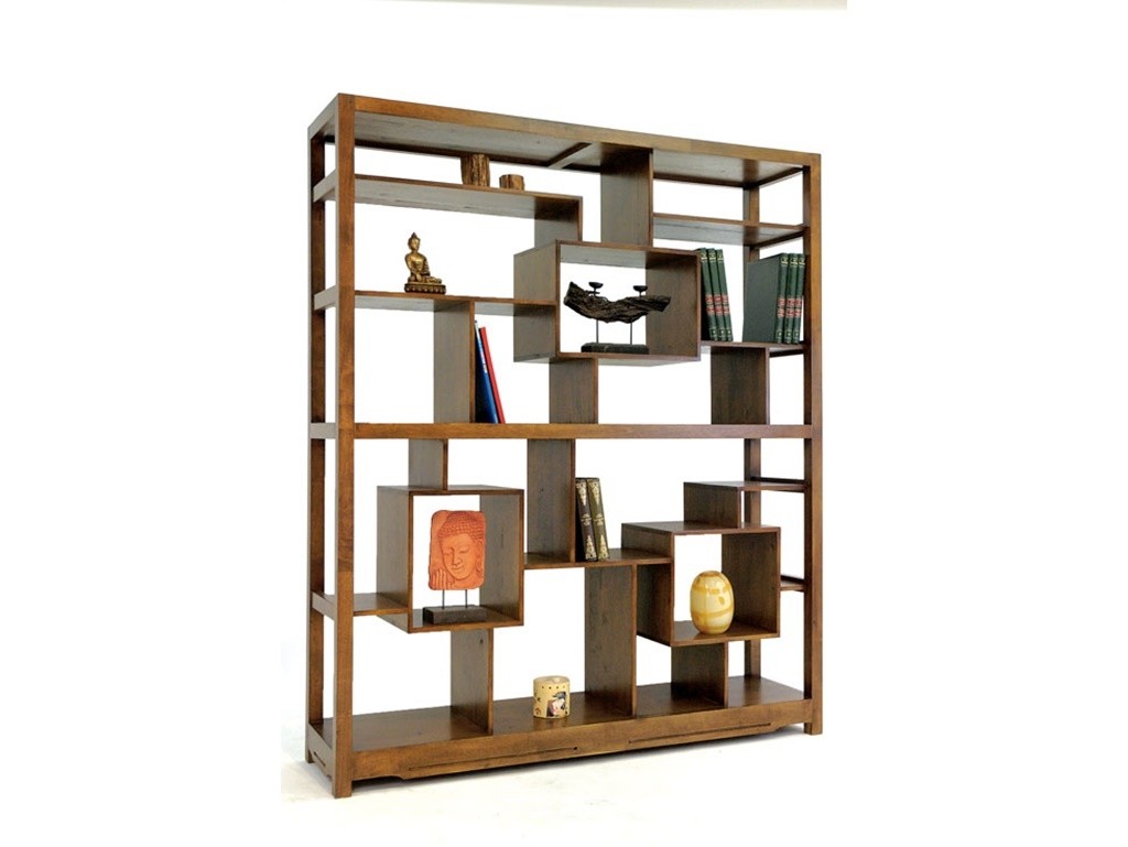 Bibliothèque Ranong 160 cm style asymétrique en hévéa massif - Etagère en  bois - Lotuséa