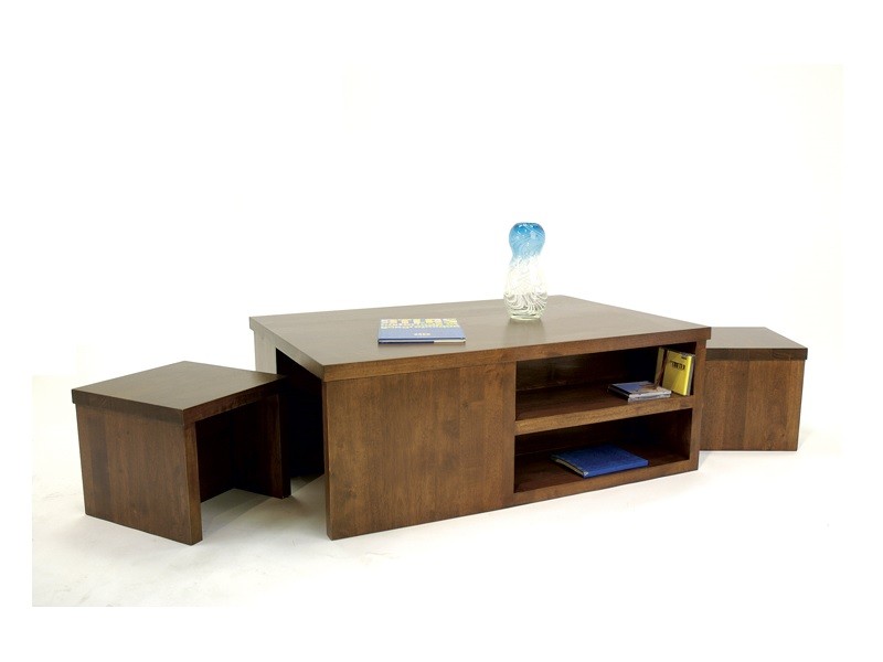 Table basse 120 x 80 cm en hévéa massif, Finition Vernis Foncé