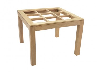 Table de repas carrée vitrée style contemporain en bois massif clair