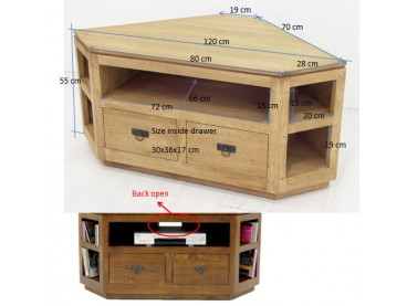 Dimensions Meuble TV Angle 2 Tiroirs