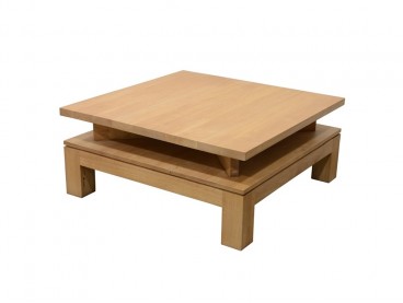 Table basse style asiatique en bois d'hévéa, Finition Huilé Naturel