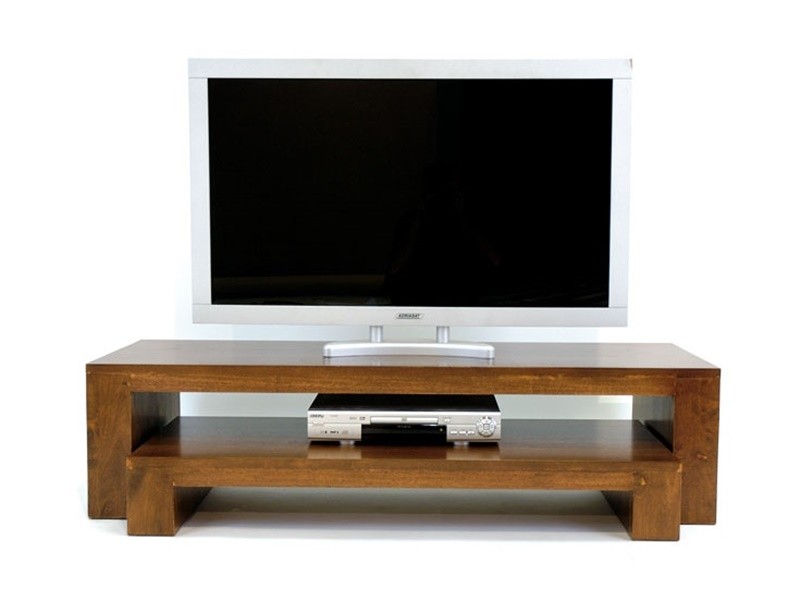 Meuble TV en hévéa massif, Finition Vernis Foncé