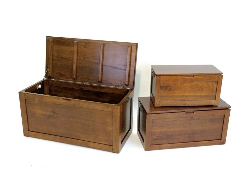 Ensemble de 3 coffres vernis foncé en hévéa Ensemble de 3 coffres vernis foncé en hévéa