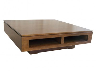 Table basse carrée en bois massif, vernis foncé