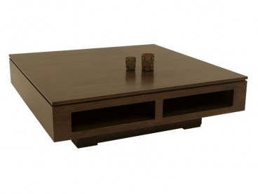 Table basse avec niches en hévéa massif, vernis foncé